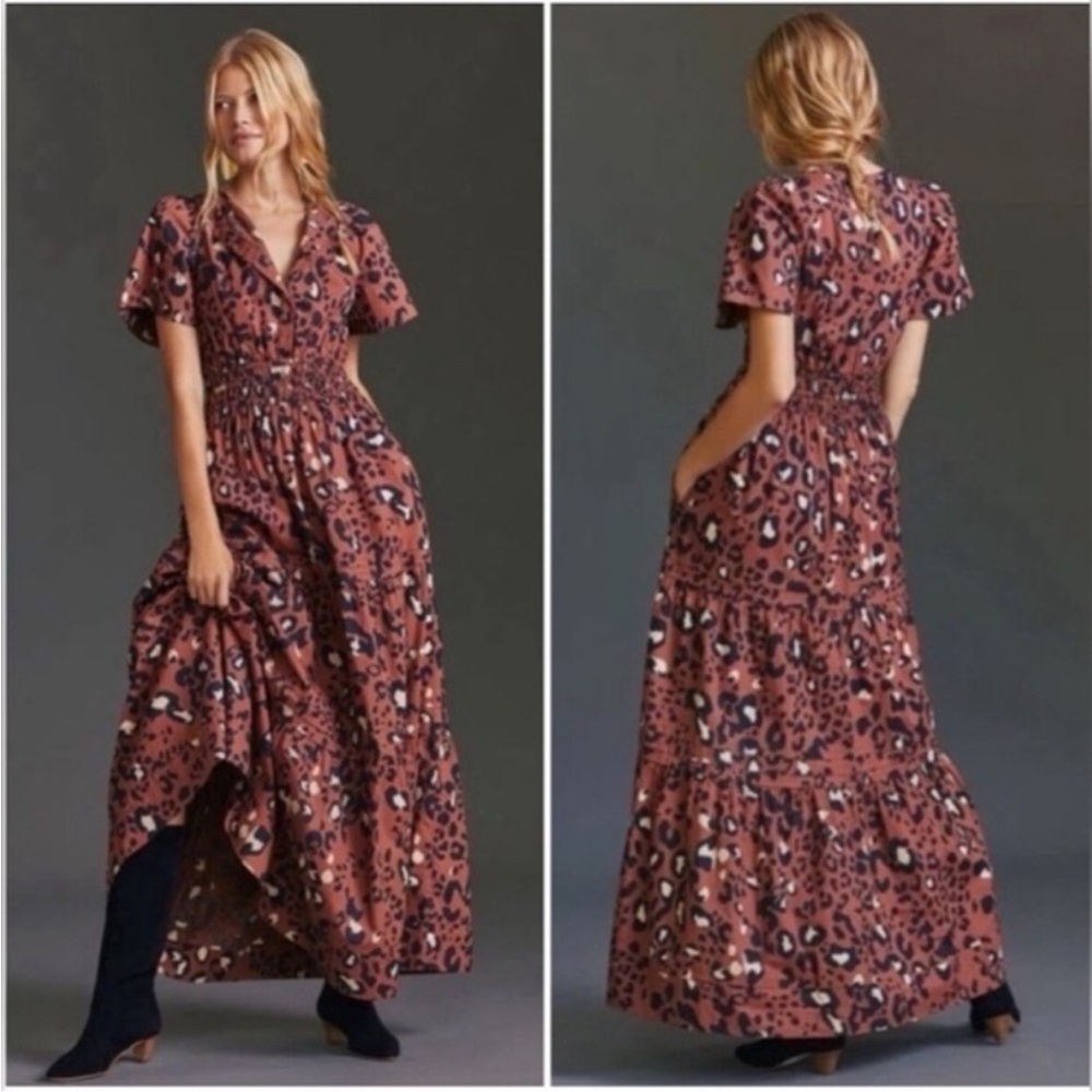 Anthropologie Maeve Somerset leopard Print Maxi Dress